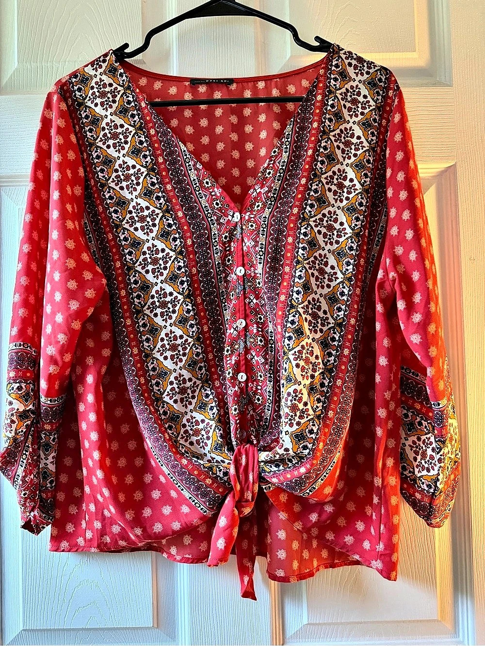 Printed Tunic Top in Red & White Like New
